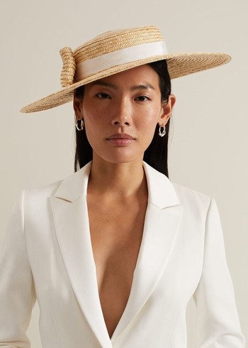 Phase Eight Straw Bow Boater Hats Beige USA | 9156830-GM